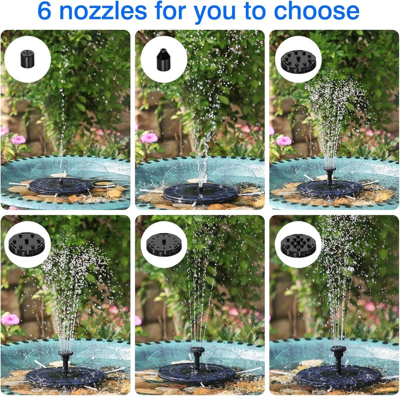 AISITIN 2.5W Solar Bird Bath Fountain Pump, Solar Fountain for Bird Bath with 6 Nozzles, 6.7" Solar Powered Water Pump for Garden, Ponds, Pool, Fish Tank, Aquarium and Outdoor - Image 5